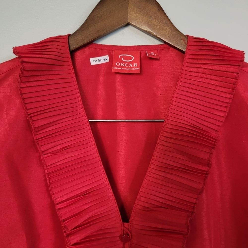 Oscar de La Renta Red Pleated Button Up Blouse Size 10 - Picture 6 of 8